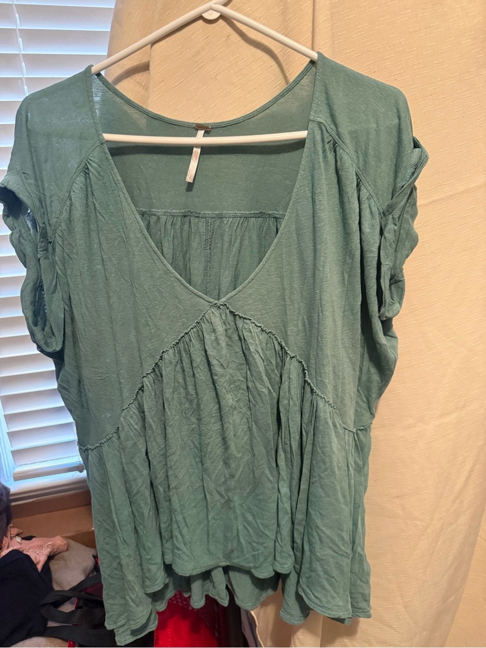 Free People Sage Green V-Neck Tiered Tunic
